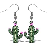 Aqua79 Silver Cactus Sparkling Earrings - Cute Silver Dangle Earrings Plated in Silver Color with Zinc Alloy Cactus Charm Sparkly Pendant, Elegant Silver Earrings Gift