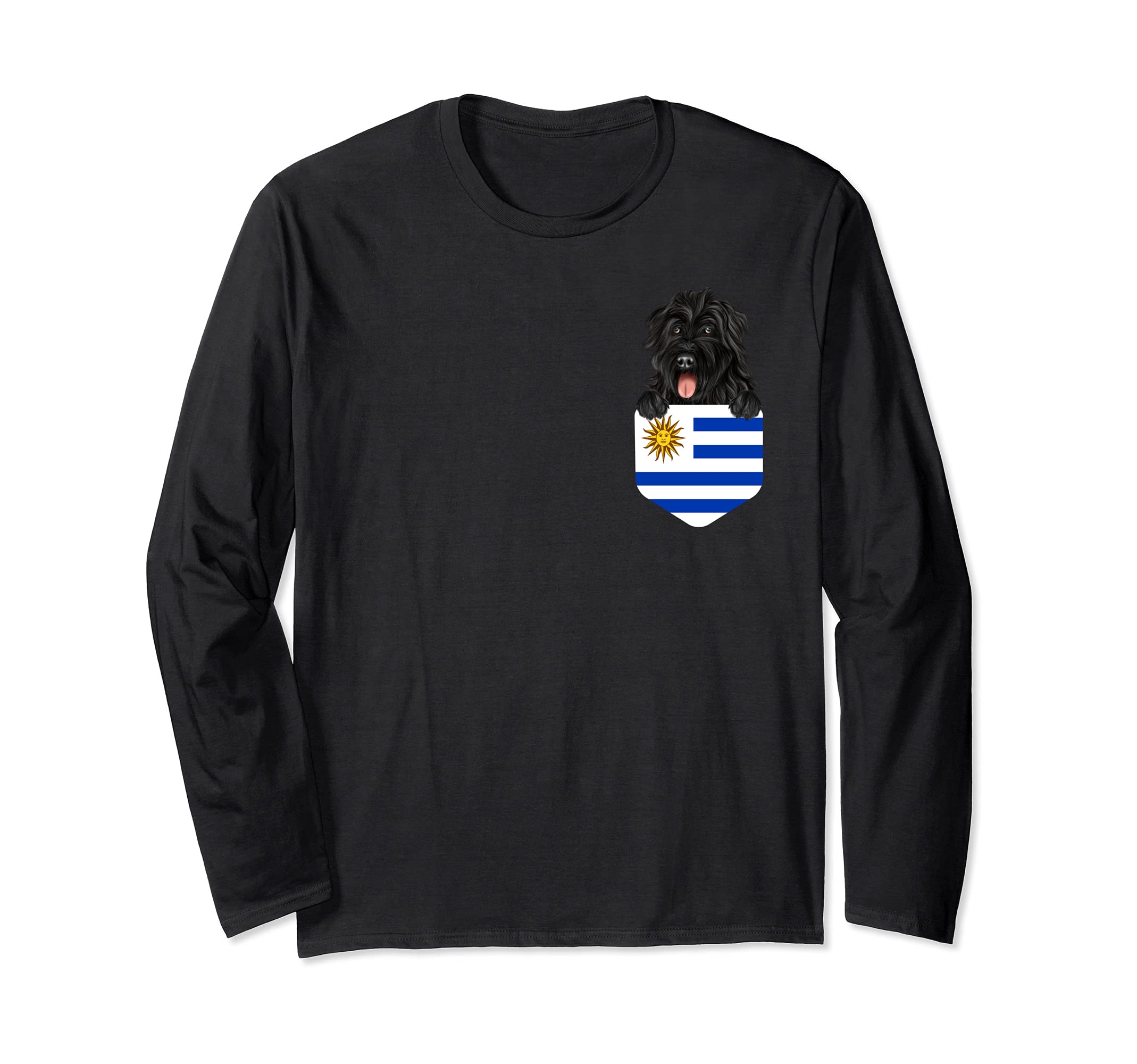 Uruguay Flag Bouvier des Flandres Dog In Pocket Long Sleeve T-Shirt