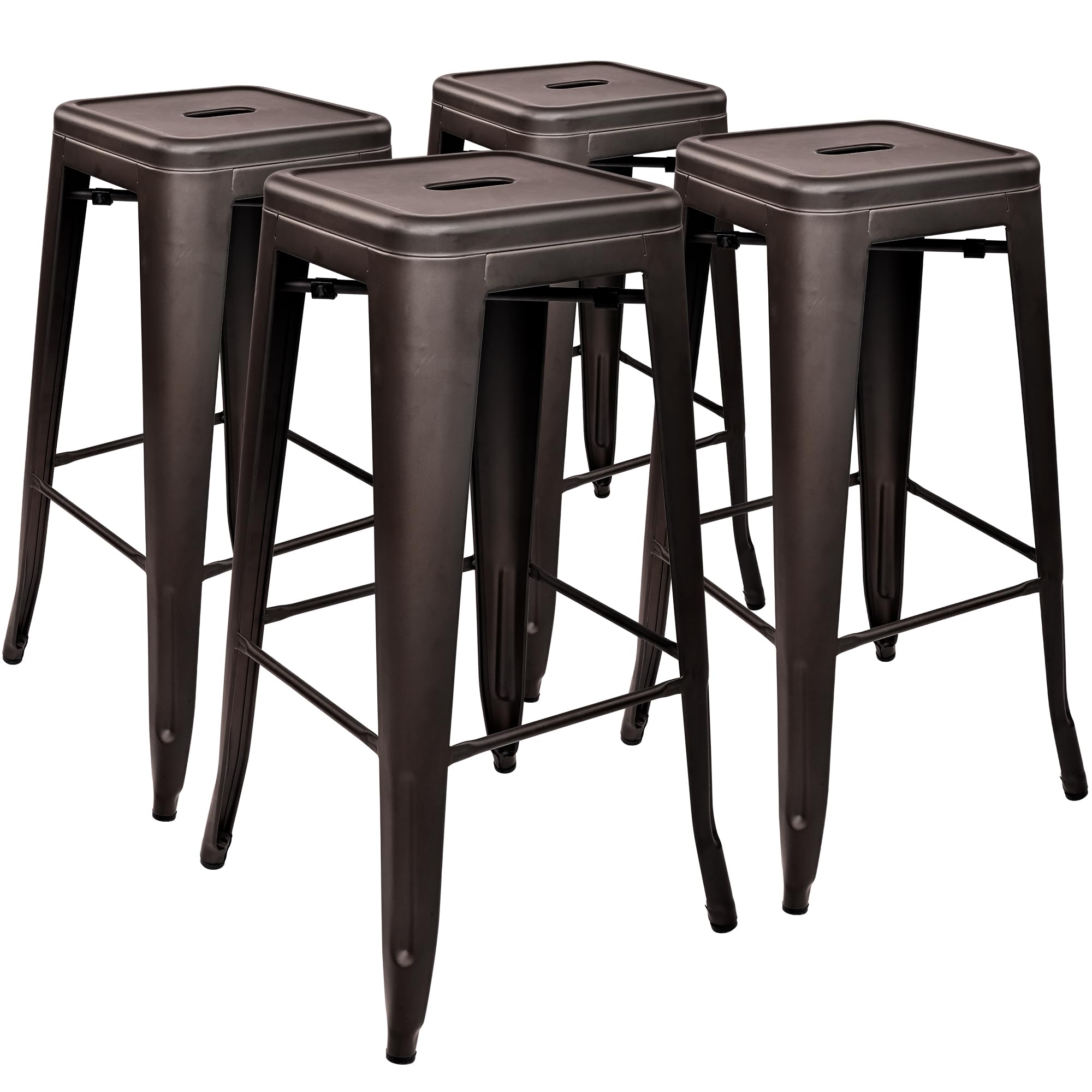 Photo 1 of Elevon 30 Inches Metal Bar Stools, High Backless Stools, Indoor Outdoor Stackable Kitchen Stools, Set of 4, Gun