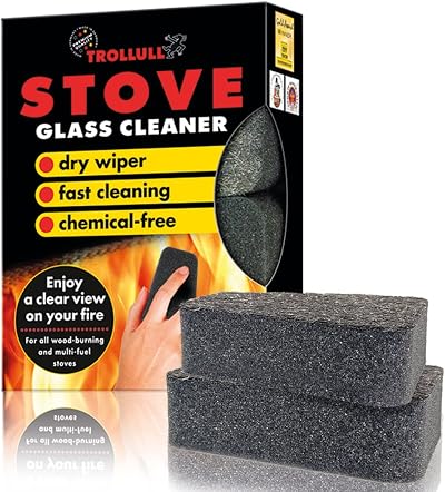 Trollull Stove Glass Cleaner for Woodburning Stoves 2 Pieces with Sponge