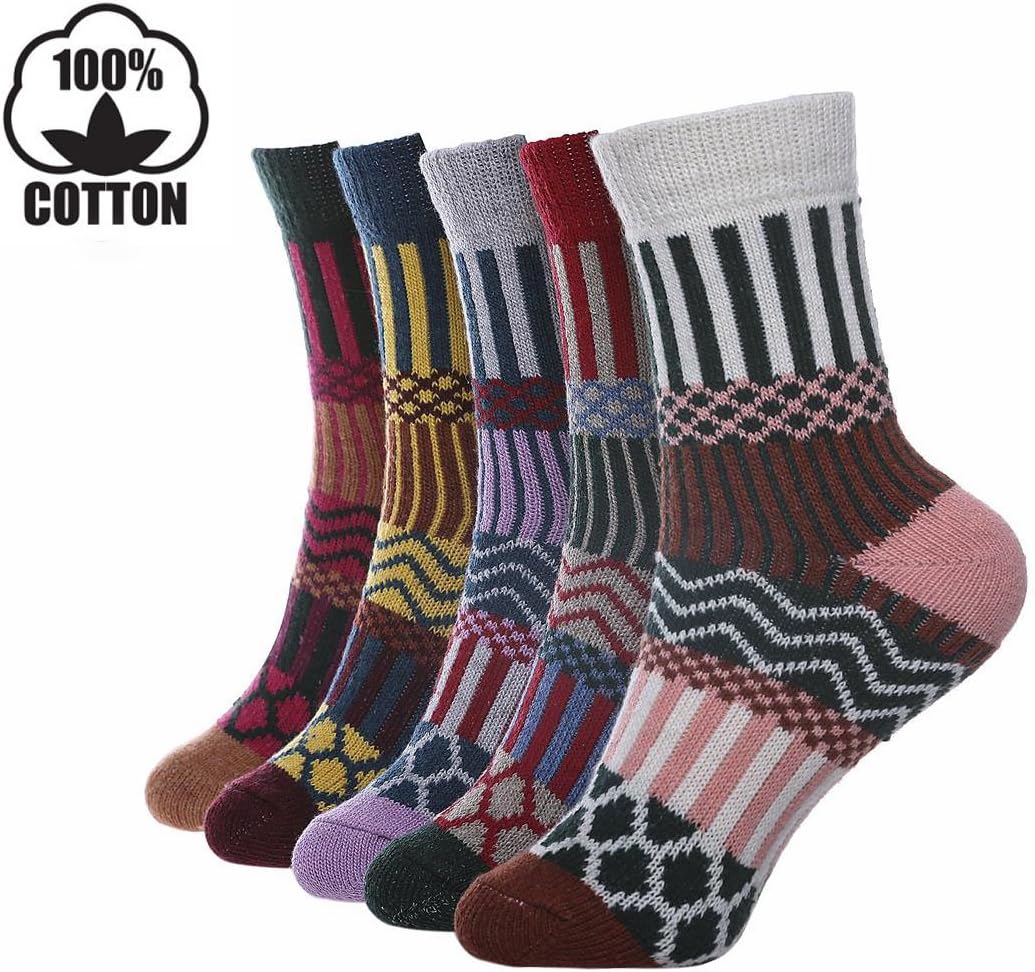 Moonice 5 Pairs Winter Warm Cotton Ladies Women Socks Knitting Bed Socks Casual Cotton Knit Comfy One Size