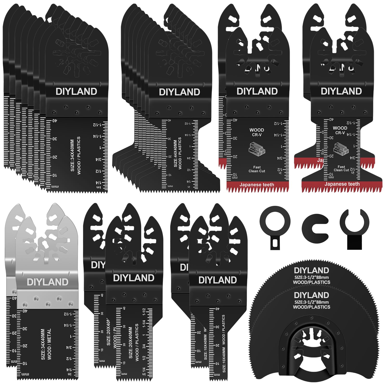 DIYLAND 31PCS Multi Tool Blade Set, Universal Oscillating Saw Blades, Oscillating Tool Accessories for Wood Metal Cutting, Multitool Blades fit Makita, Milwaukee, Dremel, Ryobi and More