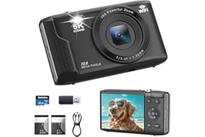 5K Digital Camera, Upgrade Autofocus 72MP Vlogging Camera Photo with 32G SD Card, 2.83'' Screen, 2 Batteries, 16X Zoom, WiFi 