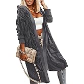 WIFFGO Cable Knit Cardigan Sweaters for Women 2026 Fall Winter Open Front Hooded Oversized Long Trendy Warm Coats Outwear