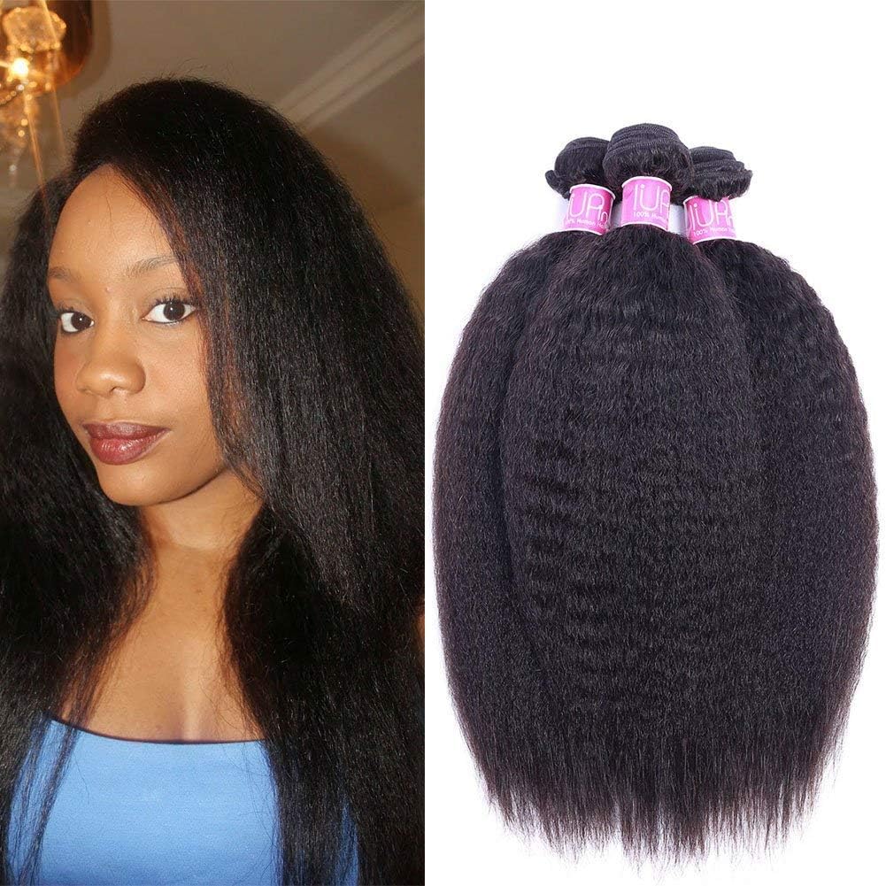 Kinkys Straight Human Hair 3 Bundles Brazilian Kinky Weaves Hair Weft 8A Unprocessed Virgin Human Hair Weave Yaki Straight Hair 12 inch Bundles Natural Color