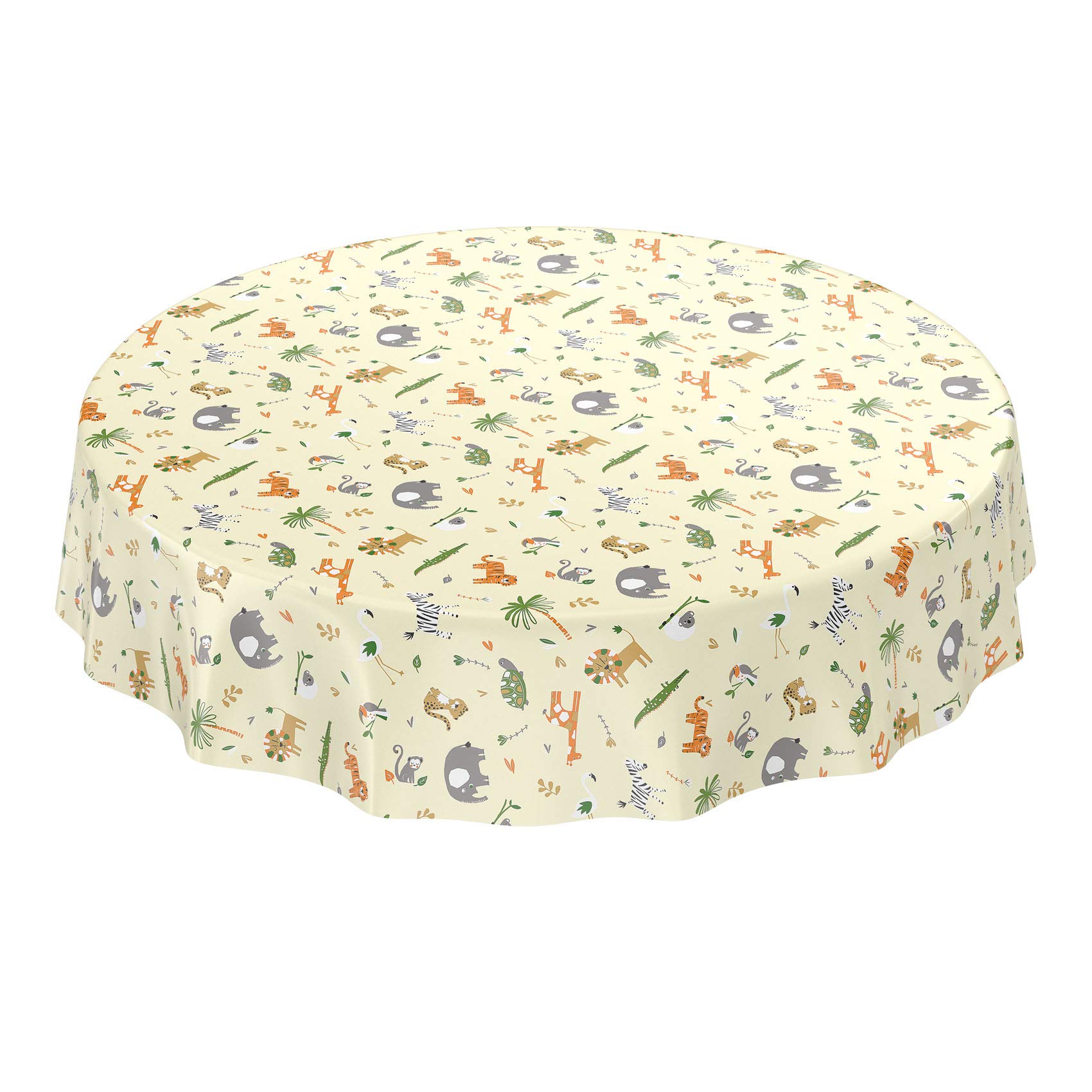 ANRO Oilcloth Tablecloth, Washable Tablecloth for Children's Birthday, Animals, Light Green, Round 100 cm