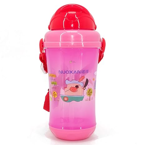 Rachnas No-Spill Happy Animals Print Baby/Kids Soft Straw Transparent Sipper Cup Water Bottle - 6602 - Pink - 320ML