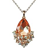 Navachi 18k Gold Plated Golden Crystal Pear-Shaped Multicolor Zirconia Pendant Necklace 16"+2"