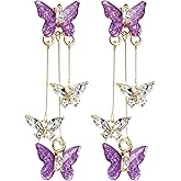 PPhtony Butterfly Earrings 1 Pair Crystal Long Tassel Butterfly Dangle Drop Earrings Jewelry Set for Women