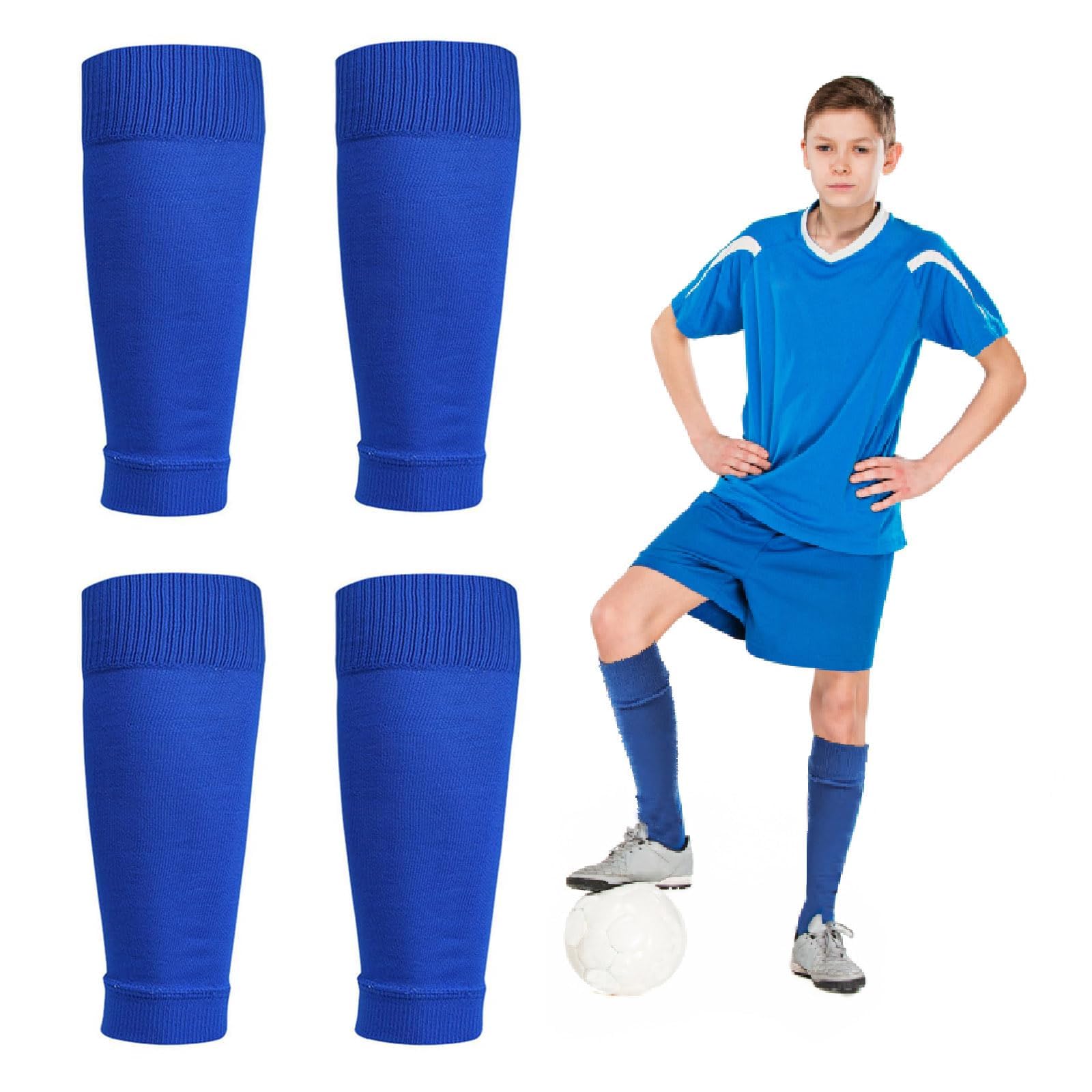 2 Pairs Cut Football Socks, Kids Sock Sleeves for Football Games Beginner, Gain The Edge Sock Sleeves Fits Over Calf Shin Pads, (Blue)