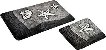 S&S-Shop Badematte Set | Grau | Sealife | 2 teilig | rutschfest | WC