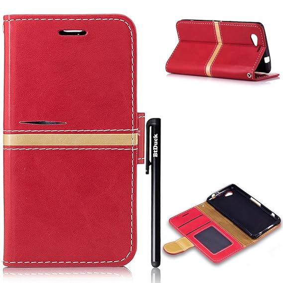 Sony Xperia Z1 Compact Hülle Rot,BtDuck Leder Retro Briefcase Hülle Lederhülle mit Stand Funktion Karte Halter Magnet Magnetv