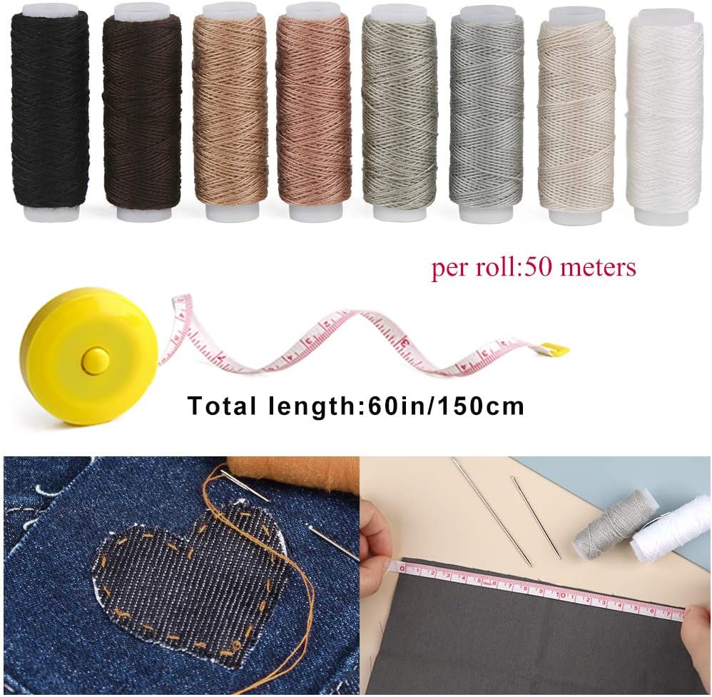 32 Pcs Leather Sewing Kit, Upholstery Repair Kit with 8 Colors Sewing Thread, Leather Sewing Needles, Awl, Scissors - Image 4