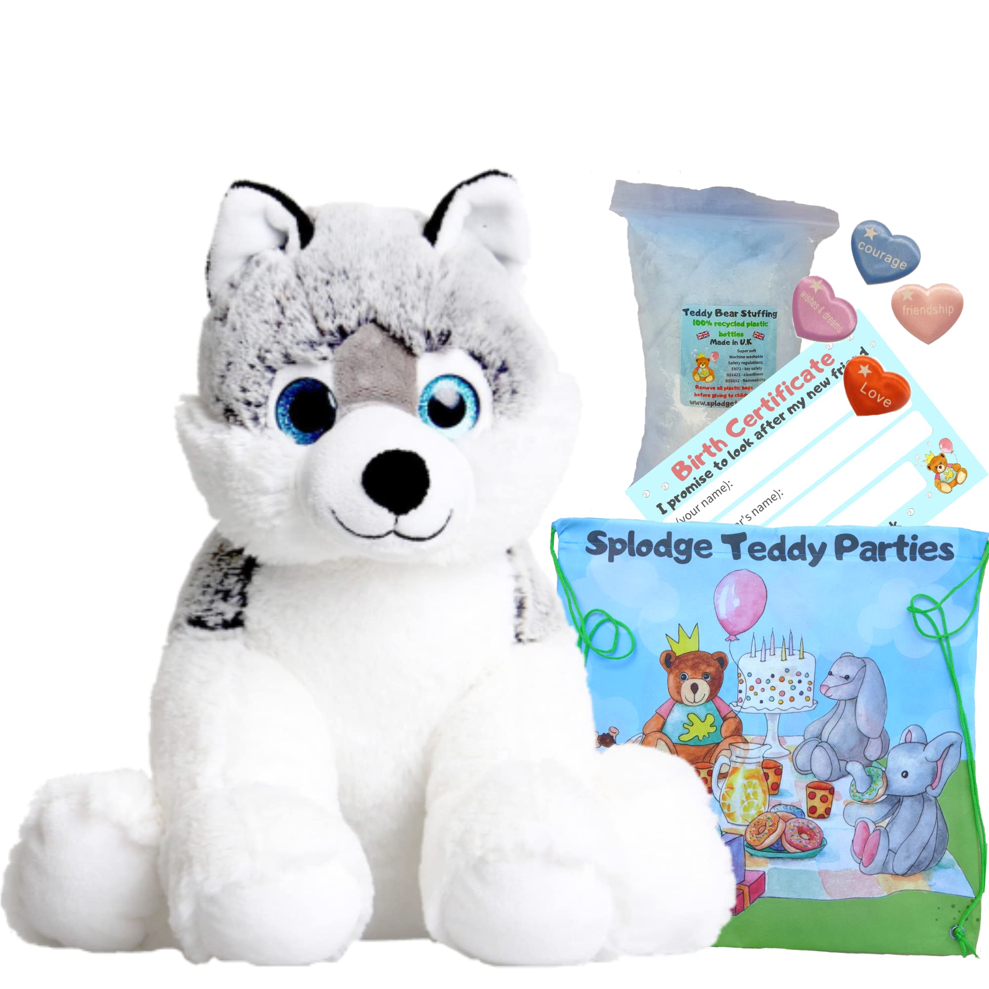 Husky Dog Soft Plush Toy - 16 inch / 40cm - Build your own Teddy Bear Kit