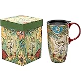 Topadorn Ceramic Coffee Cup Ceramic Travel Mug Porcelain Latte Mug with Lid 17oz. Coffee Cup with Handle. Enjoy Life