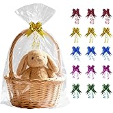 Volokitx 13-Pack 30x40 Inch Clear Cellophane Bags with 15 Colorful Pull Bows, Large Cellophane Wrap for Gift Baskets, Baby Showers, Raffles, and Charity Auctions.