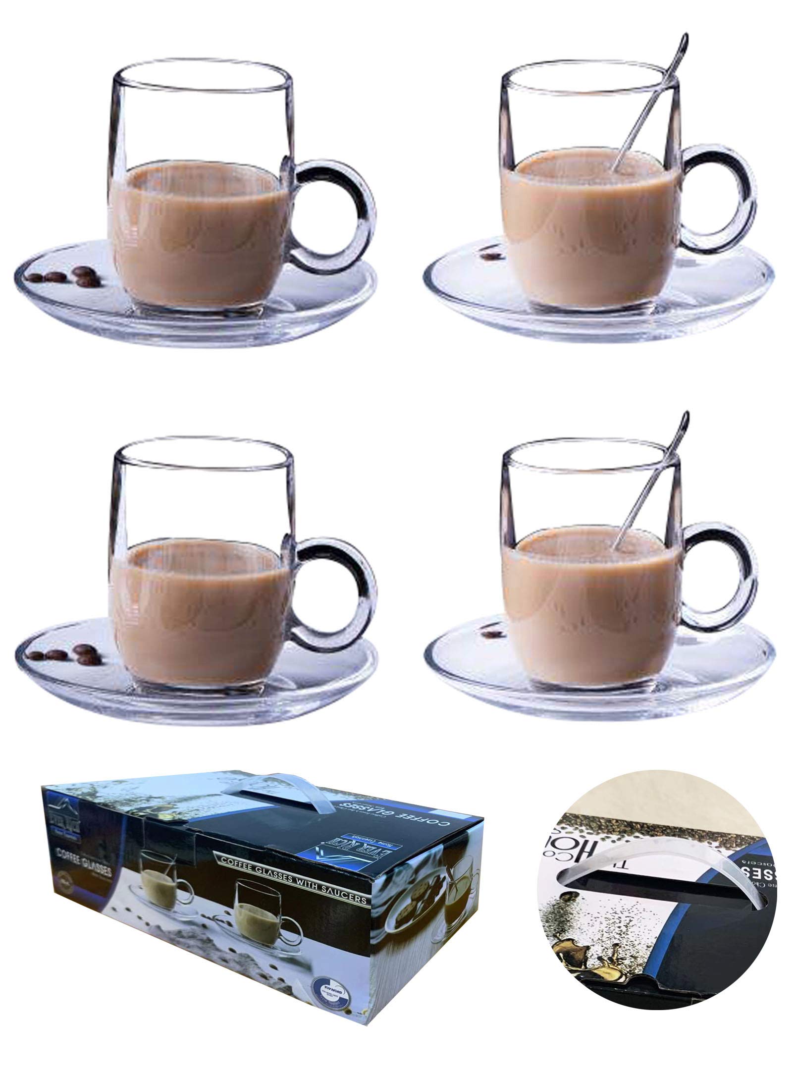 Ever Rich ® Tea Coffee Latte Glass Cup Mug - Fits Most of The Coffee Machines (190)