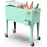 Permasteel 80-Qt Large Outdoor Patio Cooler with Wheels &amp; Handles, Portable Rolling Hard Cooler for Outside, Retro Ice Cooler Cart, Beverage Can Coolers for Backyard Parties