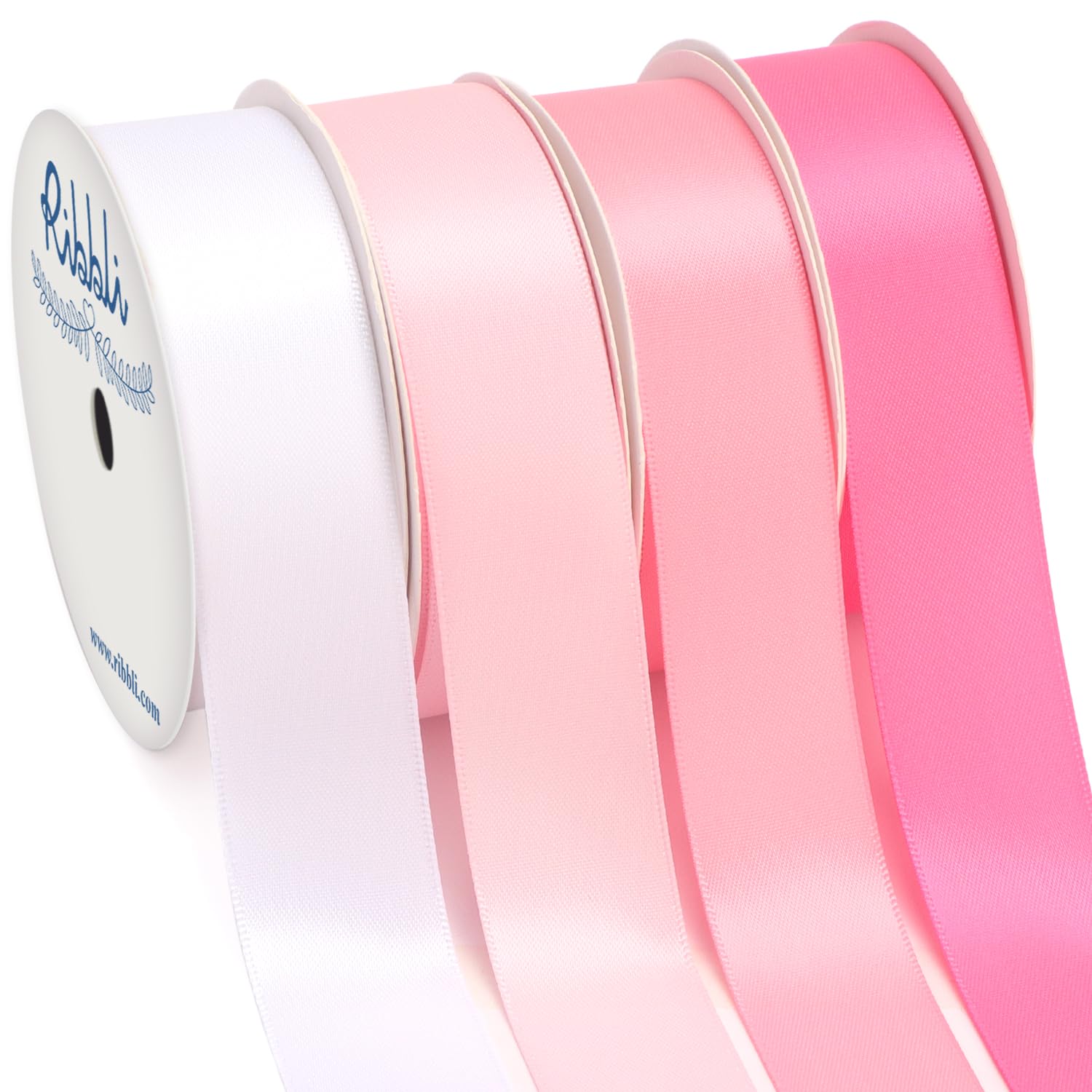 Photo 1 of *ONLY PINK AND WHITE* Ribbli Satin Ribbon 1 Inch x 4 Rolls Total 40 Yards - White/Light Pink/Hot Pink for Gift Wrapping, Craft, Wedding Decoration