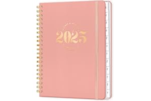 LONELY OAK 2025 Planner Daily and Monthly, PU Spiral Bound Weekly Calendar 12 Month Planner, 2025 Agenda Planner Organizers from Jan. to Dec., Hardcover Appointment Book 6.1" x 8.5" (Pink)