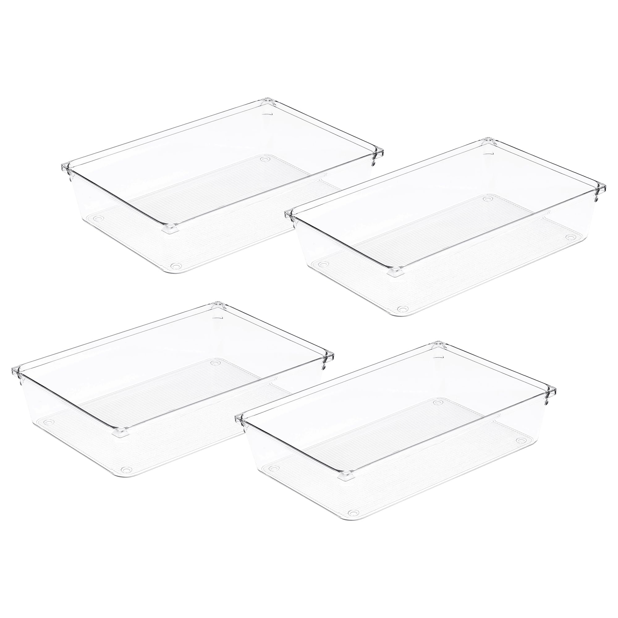 Amtido 4 Pack Drawer Organisers - Sturdy Clear Plastic - Versatile Storage for Kitchen, Bathroom, Utensils, Makeup, Office, and Desk Accessories (15.2cm x 22.9cm x 5.1cm)