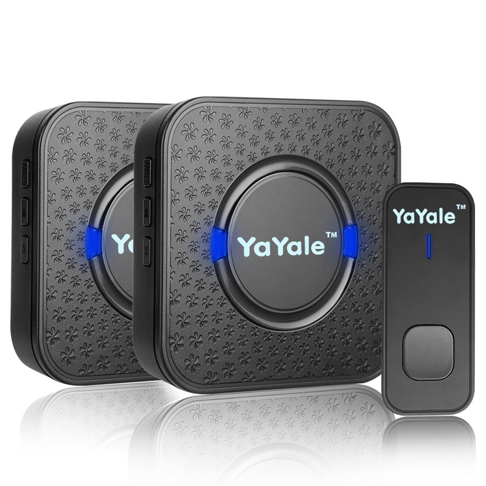 Wireless Doorbell,Waterproof Chime Kit Operating at 1000ft with 1 Push Button Transmitter（Battery included）and 2 plug-in Receivers,55 Chimes,45 Level Volume LED Indicator -Black