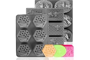 (Thick Molds) Fuehbur 3 Pack Bee Soap Silicone Molds Set, Oval, Rectangular and Hexagon Shape 6 Cavities Honeycomb Moulds for DIY Craft, Wax Melts Beeswax, 3PCS
