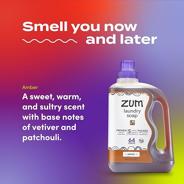 INDIGO WILD ZUM CLEAN LAUNDRY SOAP – PLANT-BASED LIQUID LAUNDRY SOAP – CONTAINS BAKING SODA, ESSENTIAL OILS & SAPONIFIED COCONUT OIL – AMBER – 64 FL OZ (2 PACK)