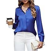 Damipow Satin Silk Button Down Shirts for Women Dress Shirts Long Sleeve Blouses Womens Shirts