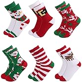 CCINEE 6 Pairs Fuzzy Christmas Socks, Fluffy Holiday Socks for Stocking Stuffers Non Slip Christmas Sleeping Socks for Women Kids Featival Gifts