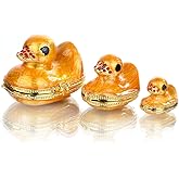 YU FENG Family Duck Trinket Boxes Hinged Collectible Painted Enameled Jeweled Duck Figurine Animal Jewelry Ring Holder Box