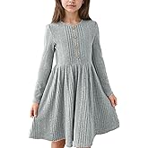 GORLYA Girls Long Sleeve Casual A-line Sweater Rib Knit Button Party Dress with Pockets 6-16Y