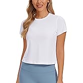 CRZ YOGA Women's Pima Cotton Short Sleeve Crop Tops High Neck Cropped Workout Shirts Yoga Athletic Casual T-Shirt