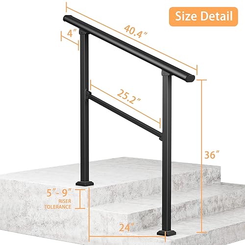 LOVMOR 2 Pack 2 Step Hand Rails For Outdoor Steps Wrought Iron Railing - View #4