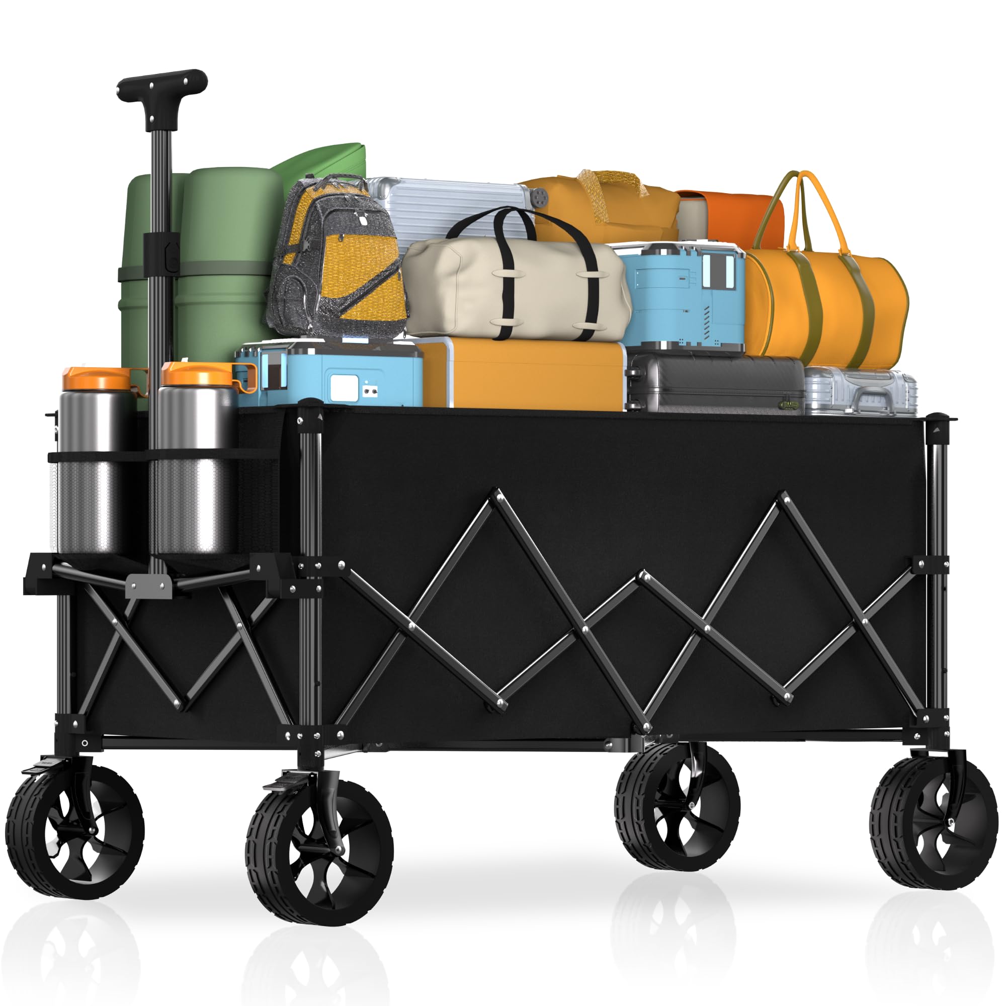 Photo 1 of 7.8 cu ft Extra Large Wagons Carts Foldable with 360lbs Weight Capacity Heavy Duty Beach Wagon with Big Wheels for Sand All Terrain Collapsible Folding Utility for Camping, Garden, Sports, Shopping
