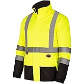 Pioneer Hi Vis 2-in-1 Safety Rain Jacket for Men & Women - Reverses to Black Puffer - Reflective Waterproof Gear - Class 3
