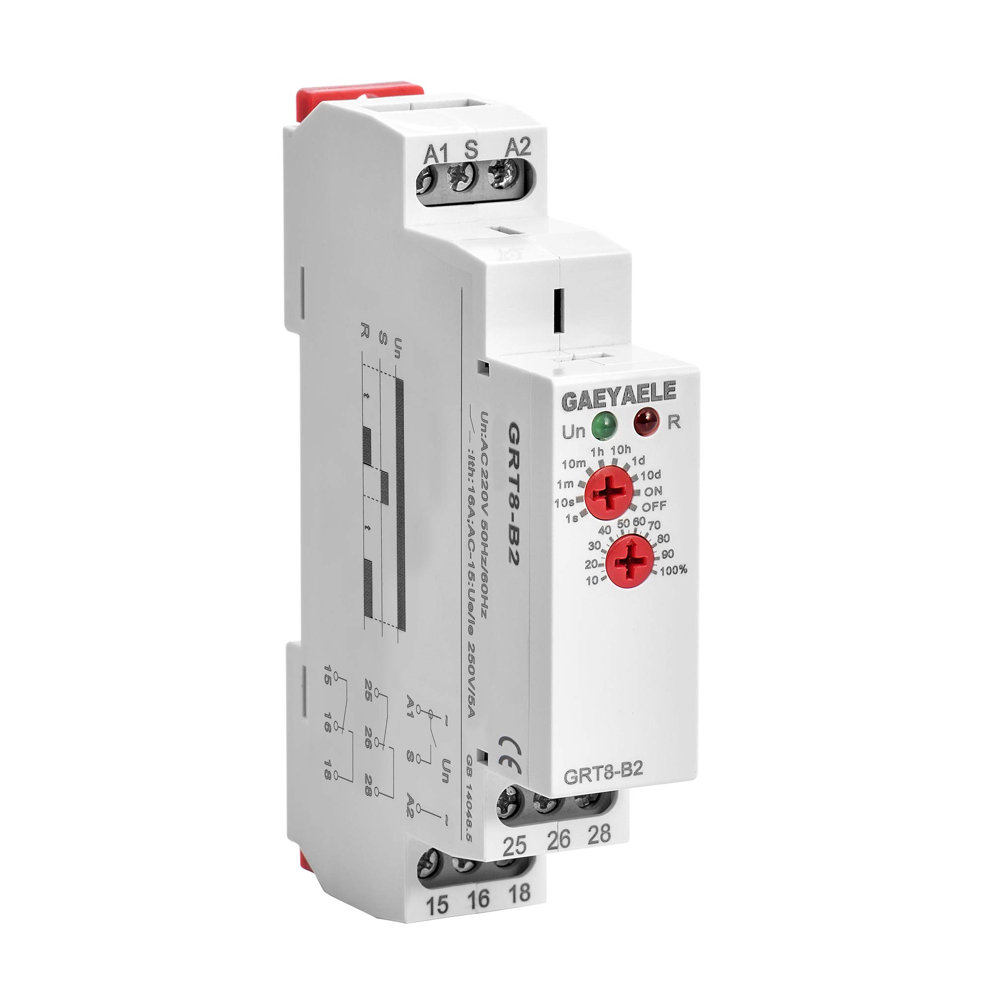 GAEYAELE Delay Off Time Relay 16A 2SPDT Electronic Adjustable Single Function Timer Delay Relay Din Rail Modular(GRT8-B2,AC230V)