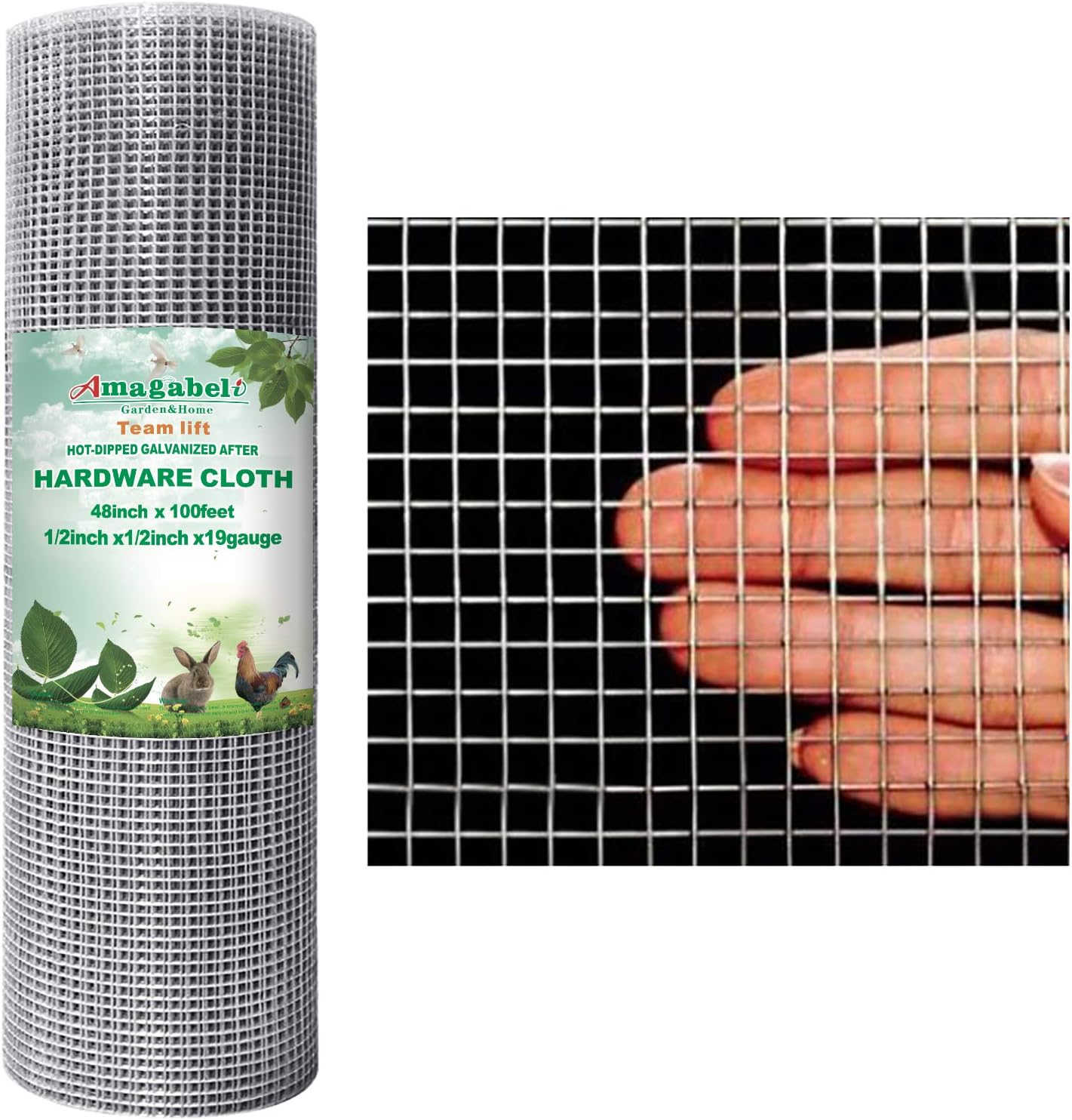 Amagabeli 48x50 Hardware Cloth 1/2 Inch 19 Gauge Square Galvanized Chicken Wire Fence Mesh RABIT Wire Fence Poultry Netting Cage Snake Fence : Garden & Outdoor
