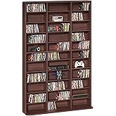 LELELINKY 11 Tier Tall Display Cabinet, Walnut Media Storage Cabinet | Adjustable Shelves, Free Standing DVD Organizer Shelf, Floor Multimedia Storage Manga Bookshelf for Living Room &amp; Home Office