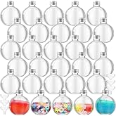 Jinei 30 Pcs Plastic Potion Bottles 6 Oz Ball Shape,Silver,Aluminum Cap | Clear Spherical Bottle with Cork, for Sand Art, Dri