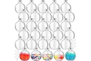 Jinei 30 Pcs 6 oz Ball Shape Plastic Sand Art Bottles Spherical Clear Plastic Potion Bottles Christmas Cocktail Ornament Balls for DIY Wedding Party Gift Crafts Decoration (Silver,Aluminum Cap)