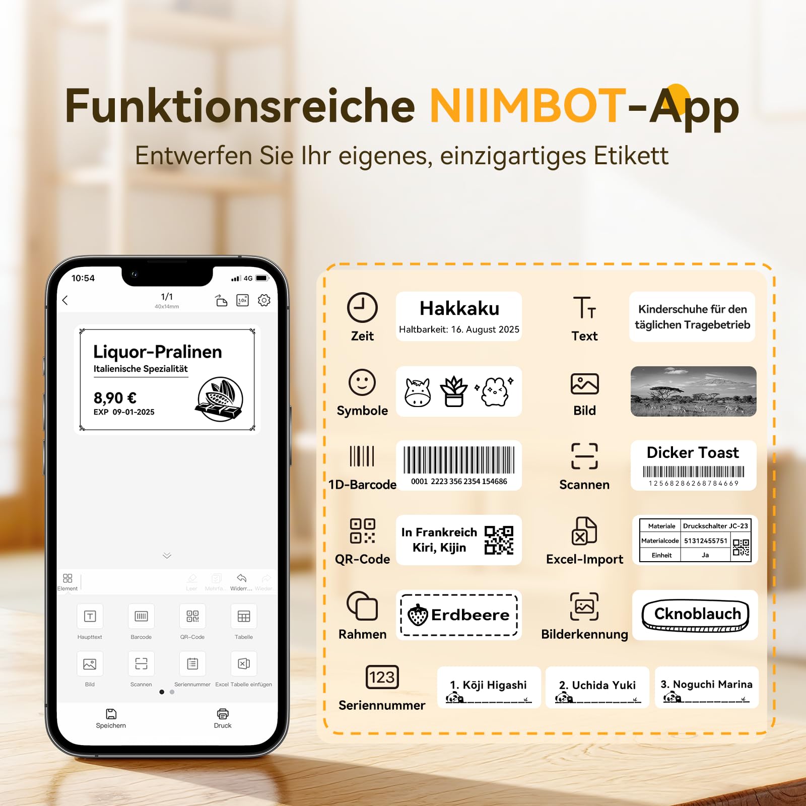 NIIMBOT Etikettendrucker B21, Selbstklebendes Etikettiergerät Bluetooth Beschriftungsgerät Sticker Drucker Label Printer für Lernen, Studiennotizen, Bilderdruck, Scrapbooking, enthält 230 Etiketten 7