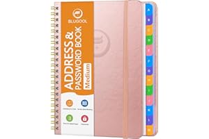 BLUGOOL Address Book with Alphabetical Tabs-Address and Password Book for Seniors - Hardcover Spiral Bound Phone Book- Record Contacts, Website Login Passwords, Special Days -5.7" x 7.7", Rose Gold