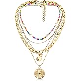 MJartoria Layered Necklaces for Women Trendy Balloon Initial Pendant Necklace Dainty Chunky Chain Beaded Choker Necklaces Jewelry Birthday Gifts