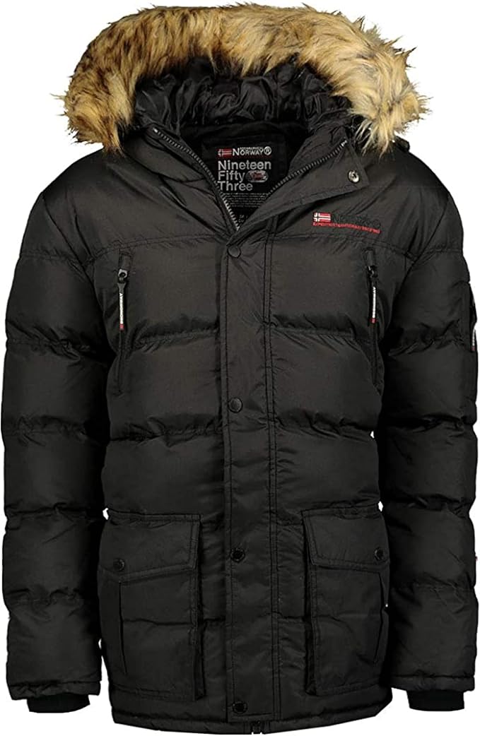 Geographical Norway BRAVICI MEN - Mannen Warm Gewatteerde Jas - Mannen  Winter Warm Gevoerde Jas - Lange Mouwen Windbreaker Jacket - Kwaliteit  Licht Gewicht Stof Vulling ZWART XL: Amazon.nl