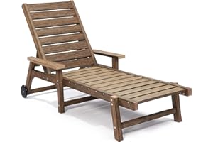 ACUEL Chaise Lounge Chairs for Outside, HDPE Outdoor Lounge Chairs with Adjustable Backrest, Wheels, Armrest, All Weather Poly Lumber Recliner for Patio, Poolside, Porch (Light Brown)