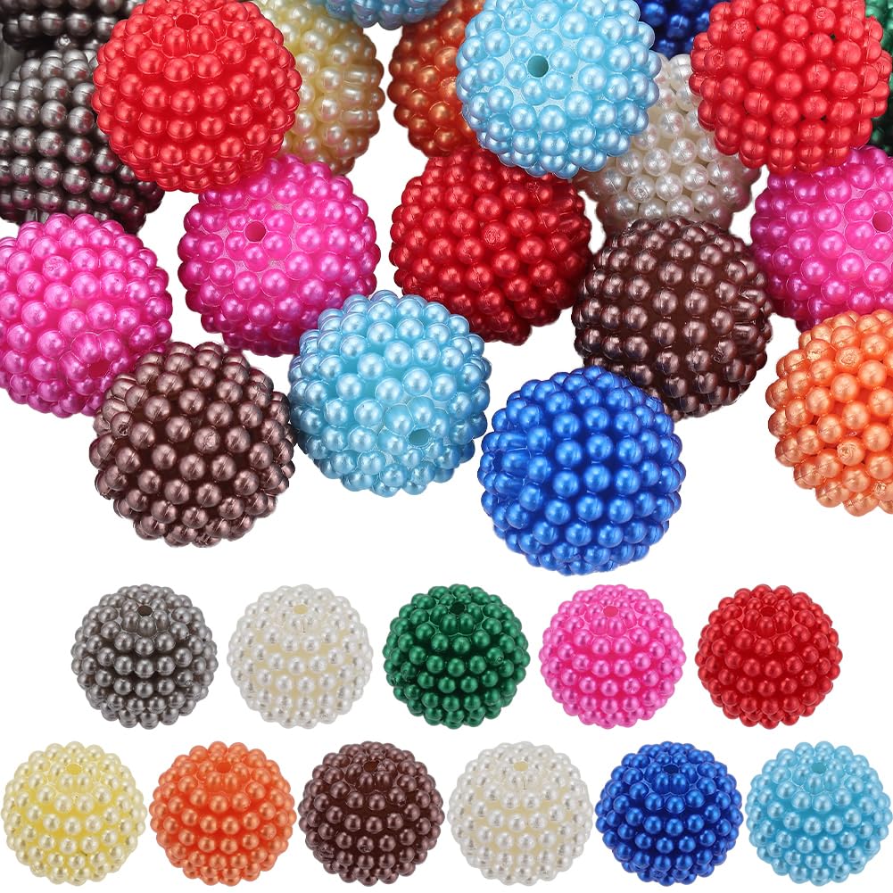 SUNNYCLUE 44Pcs Bubblegum Beads Bulk 20mm Beads Colorful Chunky Bead Berry Bead Pearl Luster Large Round Beaded Beadable Pen Chunk Plastic Loose Spacer Spacers for Jewellery Making Beading Kits