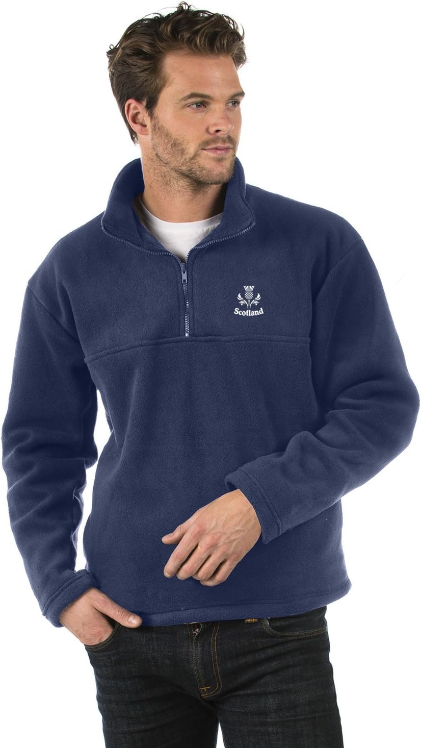 Bruntwood Scotland Thistle Quarter Zip Outdoor Polar Fleece - Mens & Ladies - Colour Navy - XS to 2XL