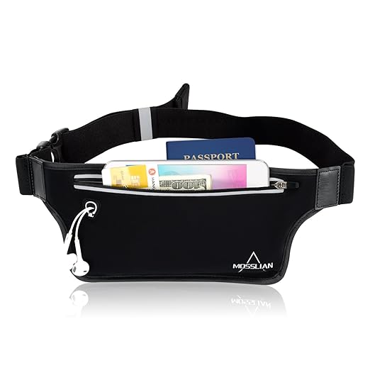 MOSSLIAN Riñonera Cinturón Deportivo Multifuncional para Correr / Senderismo /Ciclismo / Viaje, Resistente al Agua, Sudor, Lluvia, Nieve, Ideal para Móvil de Moin de 6" (para XXS-XXL) (Negro, L)