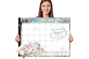 Gannyfer Desk Calendar 2025-2026, Large Calendar 2025 22"x17", 18 Months, July 2025 - Dec 2026, Desktop Pad with Plastic Cover, Thick Paper, Corner Protectors, for Planning and Organizing In Your Family, School or Office-State Floral (6 Stickers)